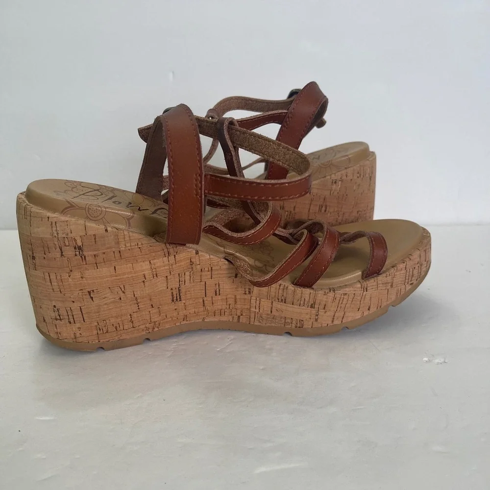Blowfish Malibu Bahamas Brown Strappy Cork Platform Wedge Sandals Womens 9M